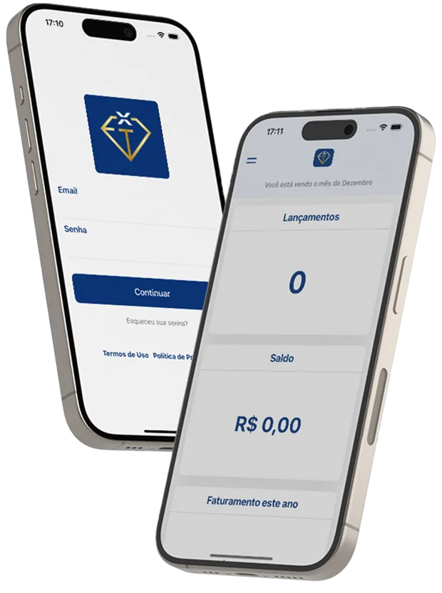 Aplicativo da ETX Contábil aberto em dois celulares